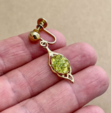 Vintage Gold Tone Leaf Screw Back Earrings with Green Cabochon