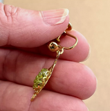 Vintage Gold Tone Leaf Screw Back Earrings with Green Cabochon