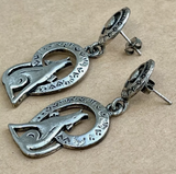 Vintage Silver Tone Howling Wolf Dangle Earrings