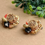 Vintage Straw Hat Earrings with Fruit