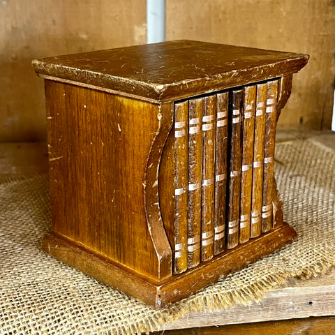 Vintage Wooden Book Coaster Set – 8 Coasters with Cork Centers