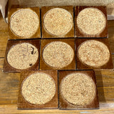 Vintage Wooden Book Coaster Set – 8 Coasters with Cork Centers