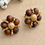 Antique Wood Earrings with Flowers & Stars