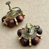 Antique Wood Earrings with Flowers & Stars