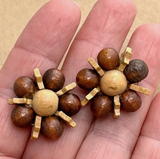 Antique Wood Earrings with Flowers & Stars