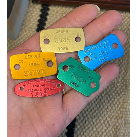 T21. 5 mixed aluminum dog tags