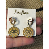 Vintage NEIMAN MARCUS Earrings Gold Hoops Evil Eye Rhinestones in Circle, E1-52