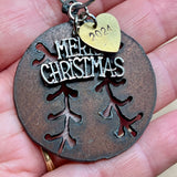 2024 Rustic Metal Baseball Ornament with Merry Christmas & Heart, Small