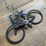 Bicycle Christmas Ornament with Merry Christmas & Snowflake Charms