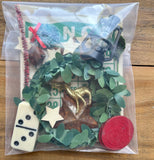 Vintage Christmas Craft Supply Pack with Bingo Card, Domino, Poker Chips, Mini Wreath & Mixed Embellishments