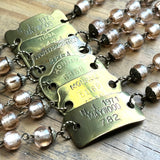 Repurposed Dog Tag Bracelets with Vintage Copper Foil Beads  -  1955, 1960, 1964, 1966, 1971, 1973, 1975