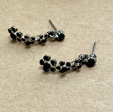 Silver Flower Earrings with Black Rhinestones