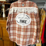 Bleached Flannel Pink Thrift Store Junkie Shirt, XL