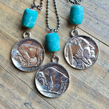 Long Buffalo Nickel Necklace with Turquoise Bead