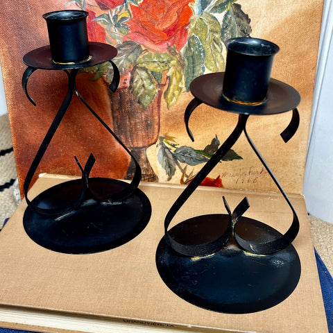 Pair of Black Metal Candlesticks Candle Holders, Fall Autum Halloween Decor V169