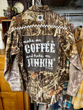 Bleached Camoflage Shirt, Make Me Coffee or Take Me Junkin, Men's Small