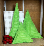 Set of 3 Upcycled Chenille Christmas Tree Pillows – Lime Green Mini Trees