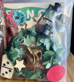 Vintage Christmas Craft Supply Pack with Bingo Card, Domino, Poker Chips, Mini Wreath & Mixed Embellishments