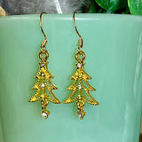Elegant Gold Rhinestone Christmas Tree Earrings