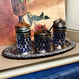 Vintage Salt & Pepper Set with Cobalt Blue Inserts