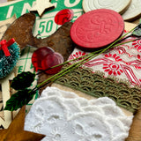 Vintage Christmas Craft Supply Pack with Bingo Card, Domino, Poker Chips, Mini Wreath & Mixed Embellishments
