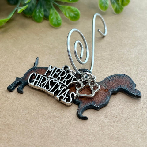 Dachshund Christmas Ornament, Rustic Metal Dog Ornament