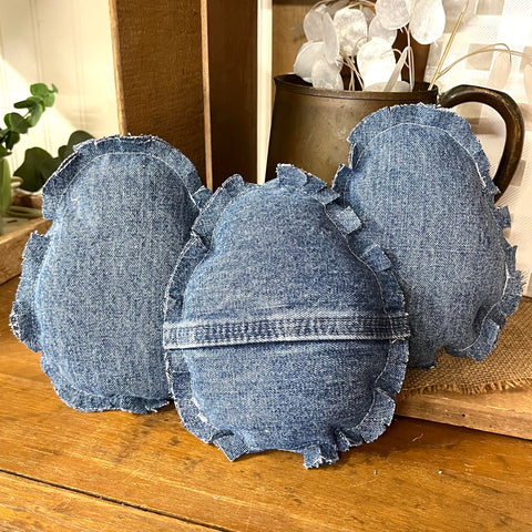 Upcycled Denim Blue Jeans Egg, Set of 3