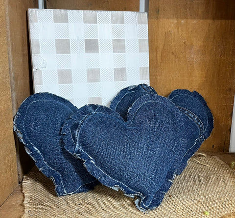 Set of 3 Worn Denim Hearts