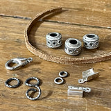 Leather Bracelet with Silver Barrel Beads KIT