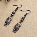 Copper Owl Earrings with Glass Bead Stack
