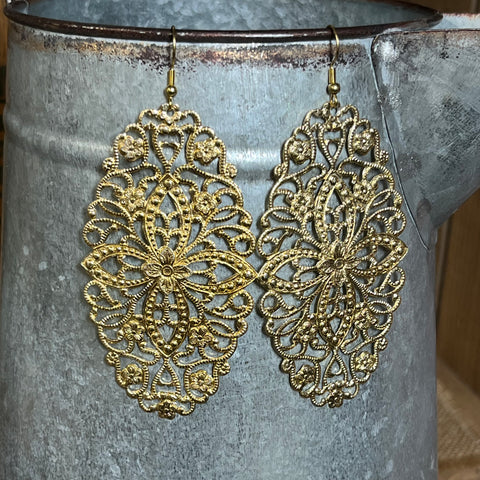 HUGE Gold Tone Filigree Statement Earrings, Made with Vintage Supplies in Texas