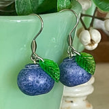Blueberry Earrings with Leaf Beads - PREORDER
