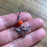 Longhorn Earrings with Orange Stone Bead