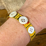Vintage Yellow Tape Measure Bracelet with Buttons