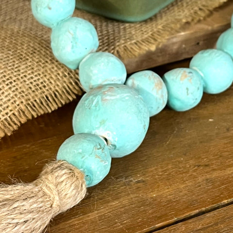 Handmade Mexican Clay Bead Loop - Short, 17", Turquoise