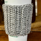 Handmade Crochet Coffee Cozy - Grey with Heart Button