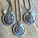 Fleur de Lis Medallion Necklace with Freshwater Pearl