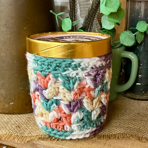 Hand-Crocheted Ice Cream Pint Cozy - Pastel