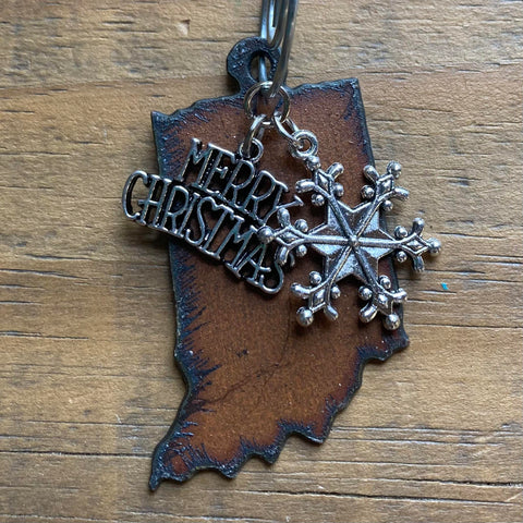Indiana Christmas Ornament with Merry Christmas & Snowflake Charms