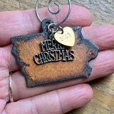 2023 Iowa Christmas Ornament with Merry Christmas Charm & Brass Heart Tag