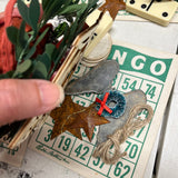 Vintage Christmas Craft Supply Pack with Bingo Card, Domino, Poker Chips, Mini Wreath & Mixed Embellishments