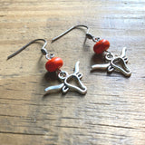Longhorn Earrings with Orange Stone Bead