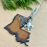 Louisiana Christmas Ornament with Merry Christmas & Fleur de Lis Charms