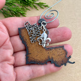 Louisiana Christmas Ornament with Merry Christmas & Fleur de Lis Charms