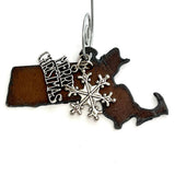 Massachusetts Ornament with Merry Christmas & Snowflake Charms