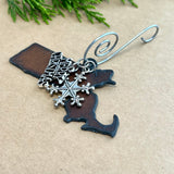 Massachusetts Ornament with Merry Christmas & Snowflake Charms
