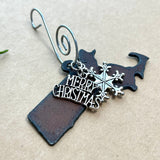 Massachusetts Ornament with Merry Christmas & Snowflake Charms