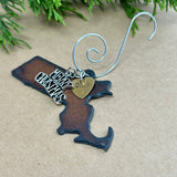 2023 Massachusetts Christmas Ornament with Merry Christmas Charm & Brass Heart Tag