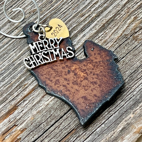 2024 Michigan Christmas Ornament with Merry Christmas & Brass Heart Charms