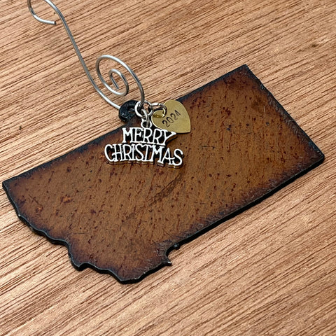 2024 Montana Christmas Ornament with Merry Christmas Charm & Brass Heart Tag, LARGE